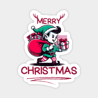 Merry Christmas Elf with Bag of Presents: Festive Tee for the Holiday Season Magnet