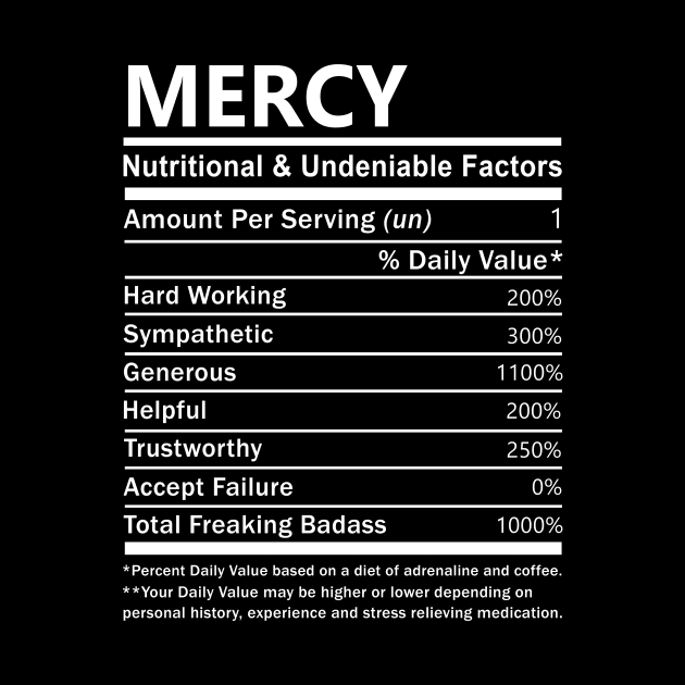 Mercy Name T Shirt - Mercy Nutritional and Undeniable Name Factors Gift Item Tee by nikitak4um