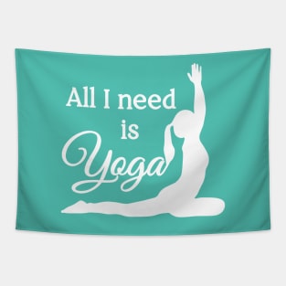 All I Need is Yoga | White | Cyan Tapestry