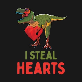 Valentines Day Kids Dinosaur T rex Lover I Steal Hearts T-Shirt