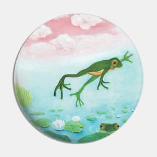 Frog Jumping Into Pond Illustration Pin