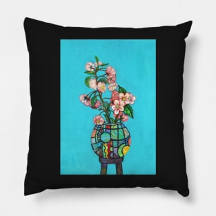 Flowers in a Vase series, Blossom in a Stained Glass Vase Pillow