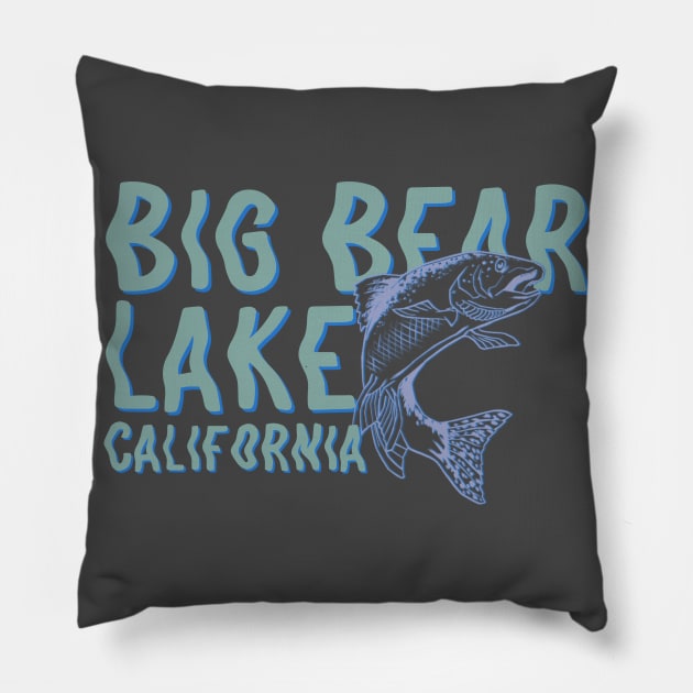 Big bear Lake fishing Pillow by Spearhead Ink