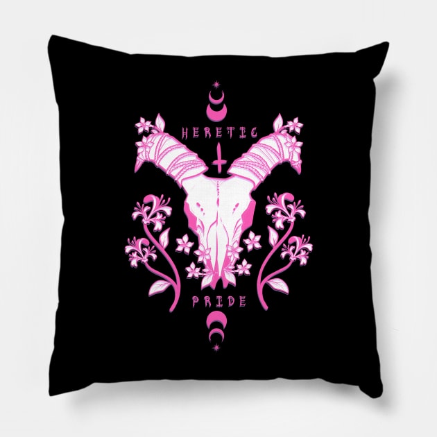 Heretic Pride Pink Pillow by jekylldraws