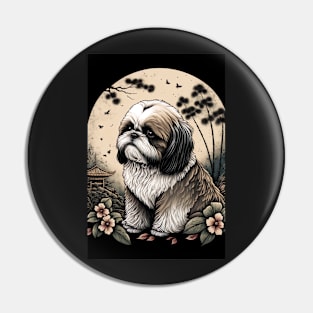 Super Cute Shih Tzu Portrait - Japanese style Pin