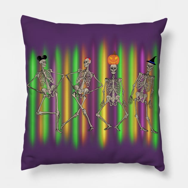 Skeleton Dance Pillow by KataMartArt