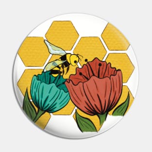 Honey Bee Floral Honeycomb Pin