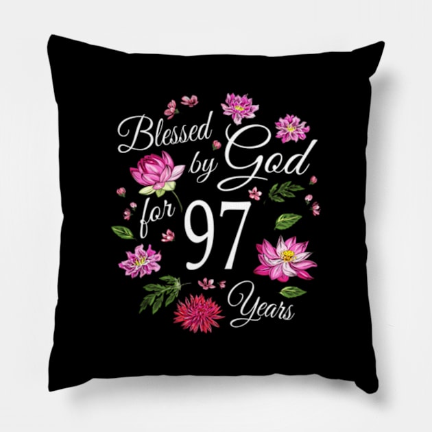 Blessed By God For 97 Lotus Flower 97Th Pillow by SanJKaka