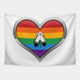 Large Two-Spirited Pride Flag Colored Heart with Chrome Frame Tapestry