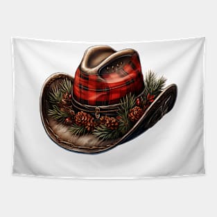 Watercolor Western Christmas Hat Tapestry