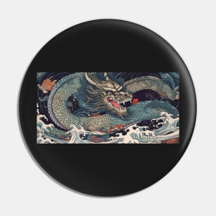 Ukiyo-e Japanese Art - Fantasy Green Dragon Pin