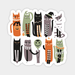 High Gothic Halloween Cats // print // green background orange brown sage green white and black kittens Magnet