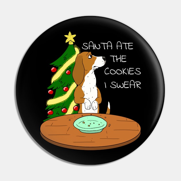 Funny Basset Hound Santa Ate The Cookies Christmas Pin by blacklines