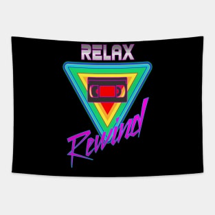 Vintage 1980s VHS Relax and Rewind T-Shirt for Men and Women Tapestry