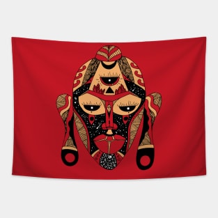 Red and Cream African Mask 7 Tapestry