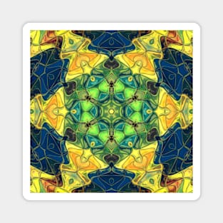 Mosaic Mandala Flower Green Yellow and Blue Magnet