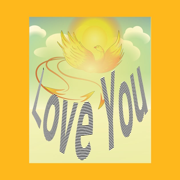 Say “Love You” Over Flaming Yellow Phoenix Bird by Glenn’s Credible Designs