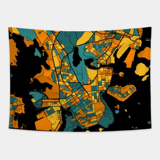 Helsinki Map Pattern in Orange & Teal Tapestry