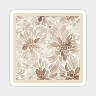 Brown monochrome abstract floral pattern on white Magnet