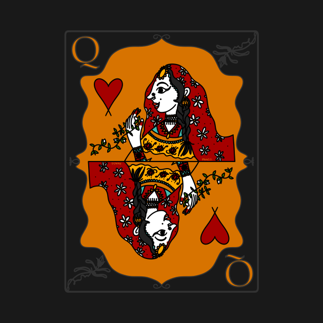 Indian Queen Of Hearts Desi Girl Black Background by panco