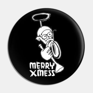 Merry alternative X-mess Greetings, sarcastic Xmas pun. Pin