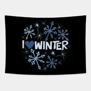 I Heart Winter Illustrated Text with snowflakes Tapestry