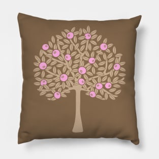 ORANGERIE Citrus Fruit Orange Tree Grove Tropical Botanical in Vintage 1970s Beige Sand and Pastel Pink on Warm Brown - UnBlink Studio by Jackie Tahara Pillow