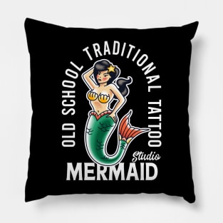 old school traditional tattoo mermaid Pillow