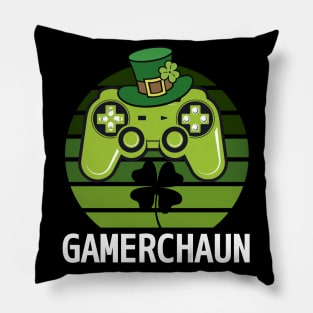 Gamerchaun Irish Gaming St Patrick's Day Retro Green Design Pillow