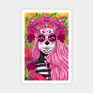 Pink Queen Sugar Skull bloom Magnet