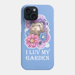 Ferret And Flowers - I Luv My Garden - White Outlined Version Phone Case