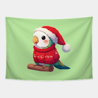 Green Christmas Parrot Tapestry