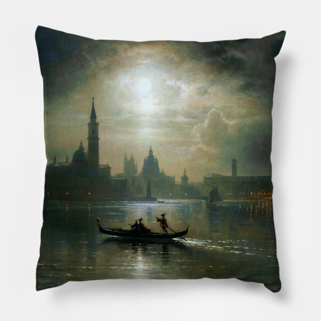 Venice, Full Moon over Santa Maria Salude Pillow by UndiscoveredWonders