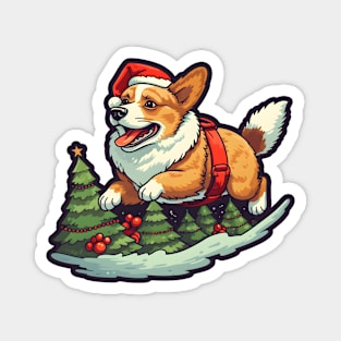 Happy Corgi Christmas pine forest Magnet