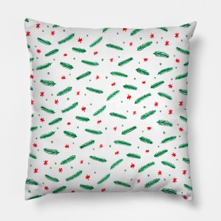 Christmas branches and stars - green and red Pillow