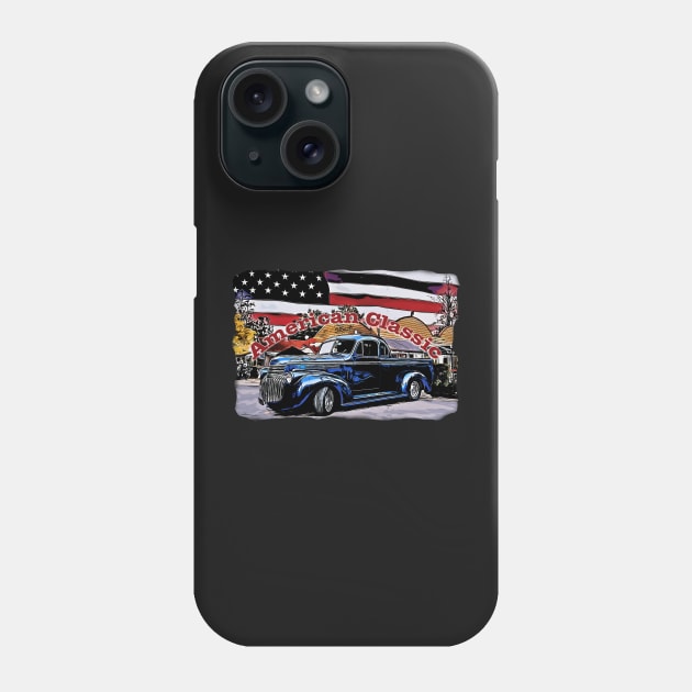 Cartoon Classic Old American Truck with American Flag Phone Case by Custom Autos