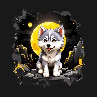 Moonlit melodies: a husky's howl serenades the silver night T-Shirt