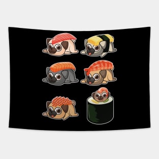 'Grumpy Sushi Pug' Funny Sushi Gift Tapestry