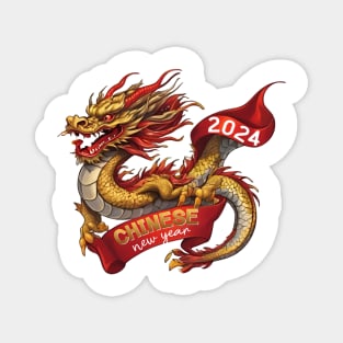 Chinese New Year Dragon: Red Gold Grey White, Realistic Vector Design Magnet