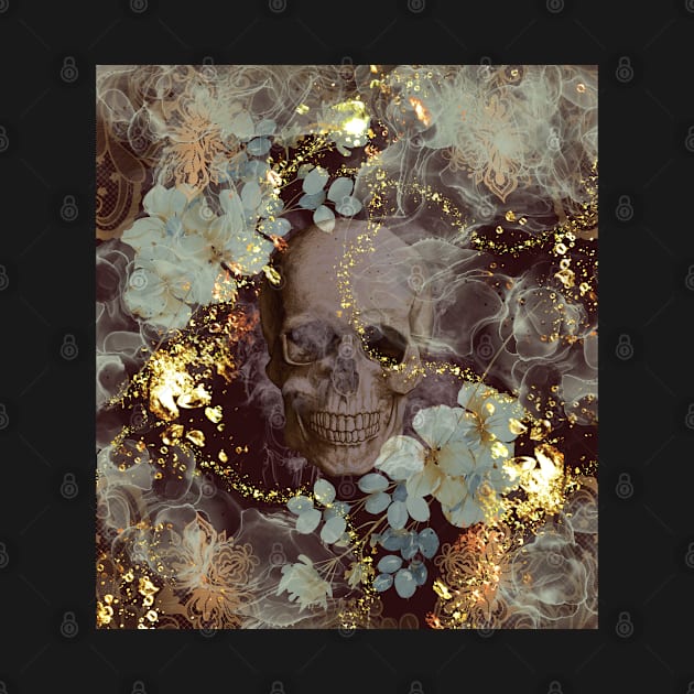 Smokey gothic skull with flowers by ReneeLLavoie