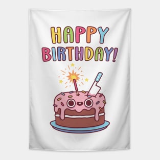 Happy Birthday, Birthday Cake With Knife Funny Tapestry