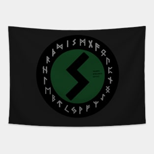 Green Sowulo Futhark Rune Symbol Tapestry