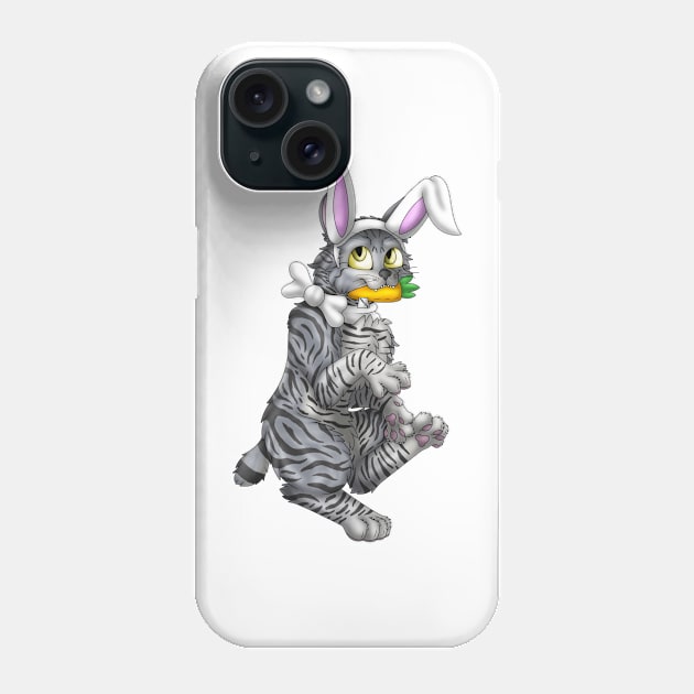 Bobtail BunnyCat: Grey Tabby (White) Phone Case by spyroid101