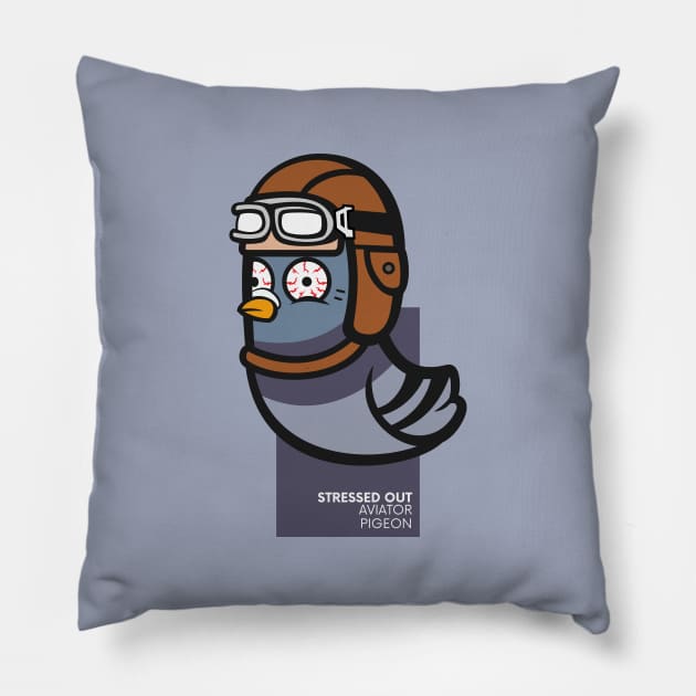 Stressed Out Aviator Pigeon Pillow by Johnitees