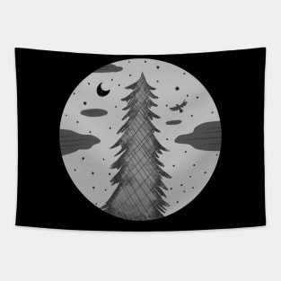 Monochromatic Fir Tree at Night Tapestry