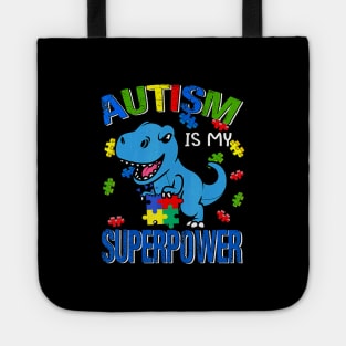 Autism Is My Superpower Cute Dinosaur Puzzle Tote