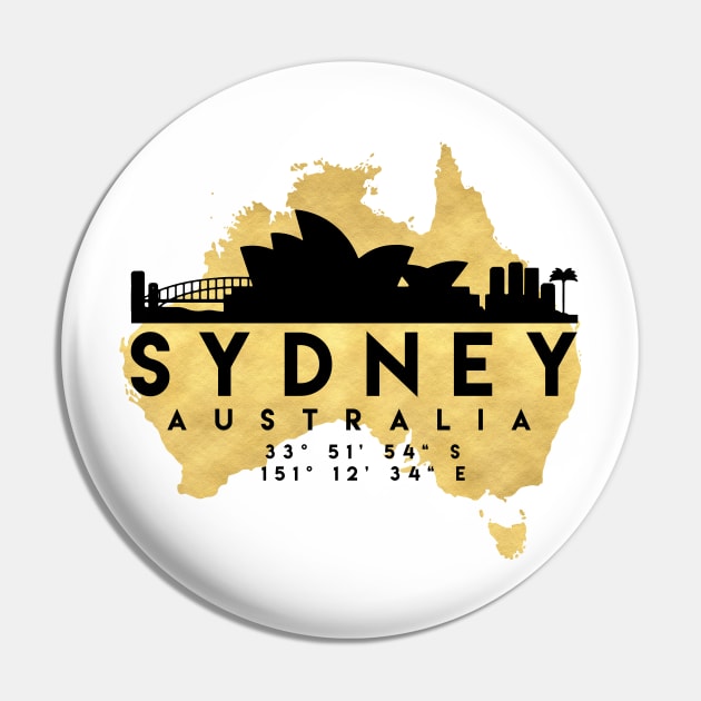 Sydney Australia Skyline Map Art Pin by deificusArt