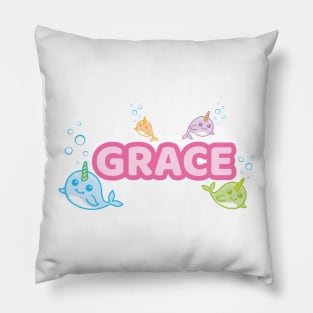 Personalised 'Grace' Narwhal (Sea Unicorn) Design Pillow