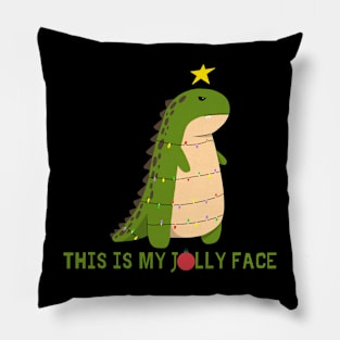 Jolly Face - Dinosaur Christmas Pillow