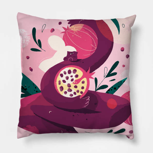 Fruit Ladies yoga pomegranate Pillow by FruitLadies99